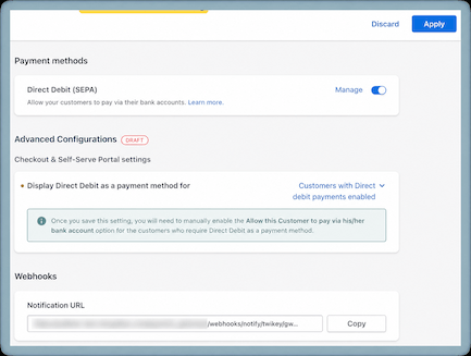 Twikey e-mandate setup in Chargebee